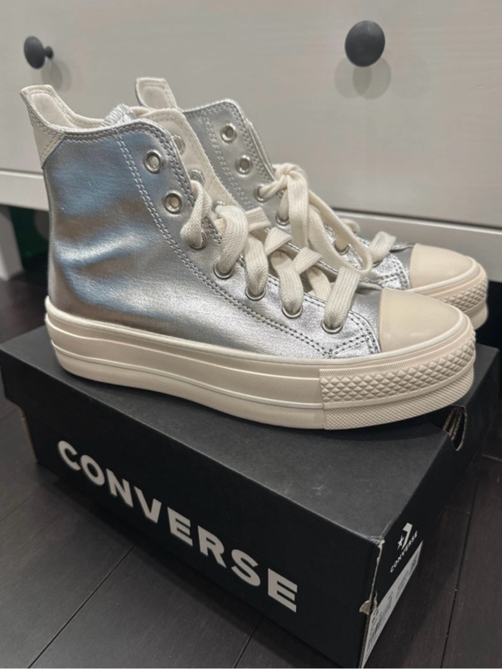 Converse Women’s Silver Metallic High-Top Platform Sneakers